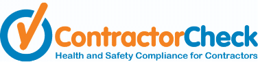 Logo for ContractorCheck with a checkmark inside a blue circle and the text "ContractorCheck: Health and Safety Compliance for Contractors.