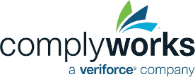 ComplyWorks logo with blue and green abstract shapes above the text "complyworks a veriforce company.