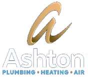 Logo featuring a stylized gold "A" above the word "Ashton" with "Plumbing • Heating • Air" in blue text beneath it.