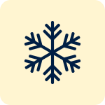 A simple dark blue snowflake icon is centered on a light beige background.