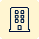 Simple line drawing of a multi-story building with six windows and a central door, set against a light background.