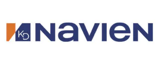 The Navien logo features a blue wordmark "Navien" with a stylized orange and blue square containing the letters "KD" on the left side, often recognized in positive service reviews for its distinctive design.